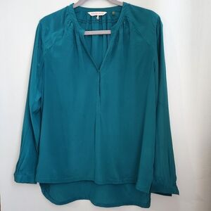 Rebecca Taylor Emerald Green 100% Silk High-Low Hem Blouse Size 2